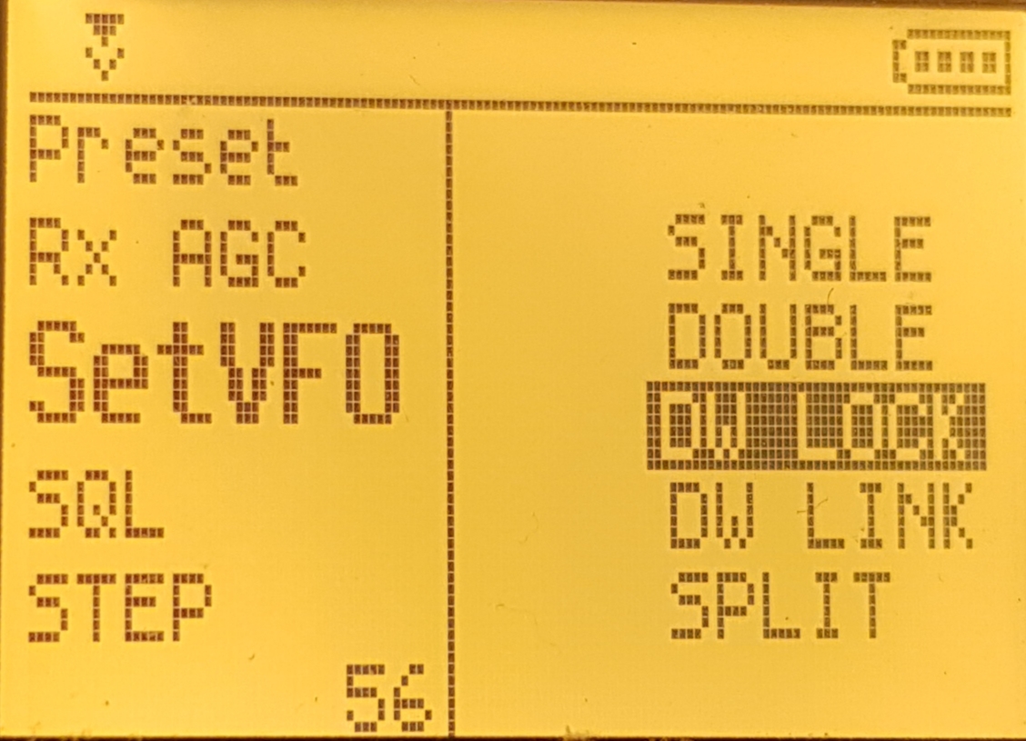 Menu SetVFO — selezione Single Watch / Dual Watch