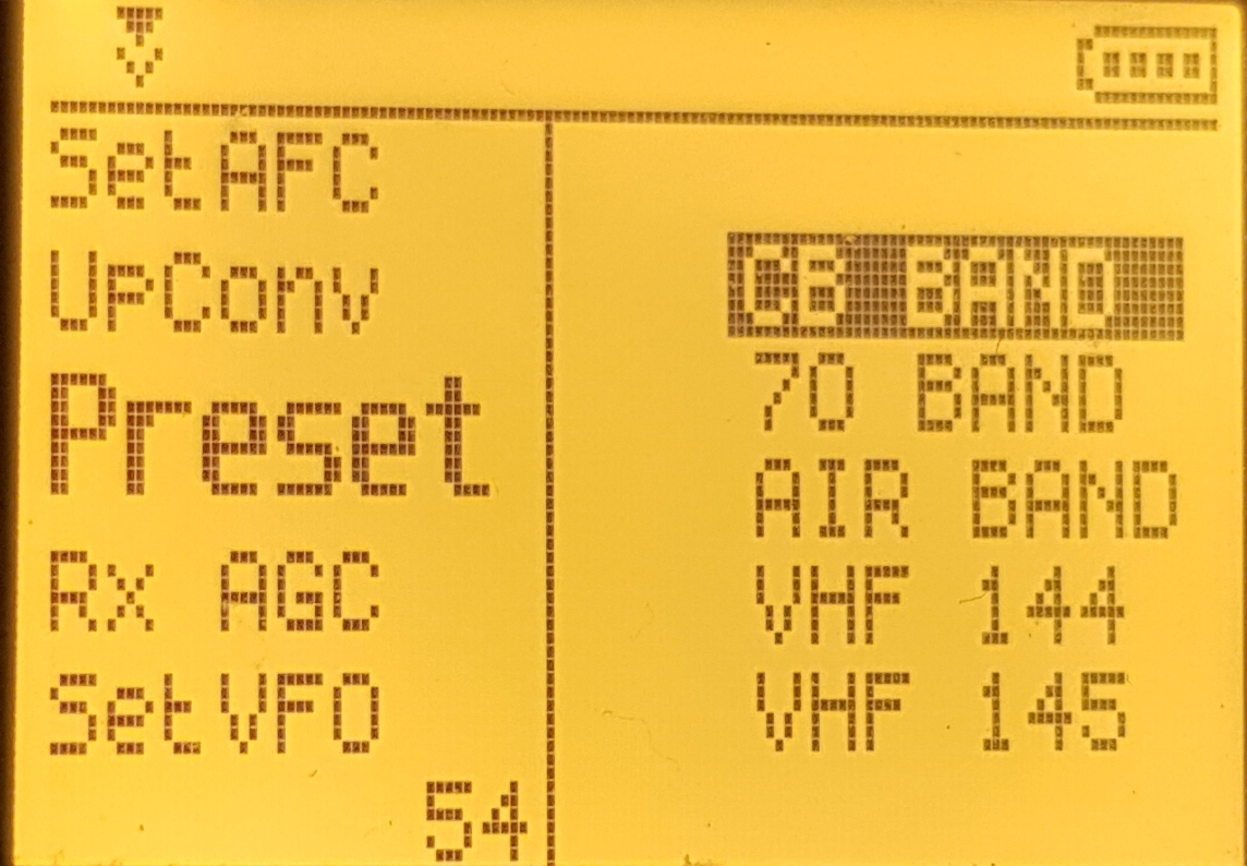 Popup selezione Preset