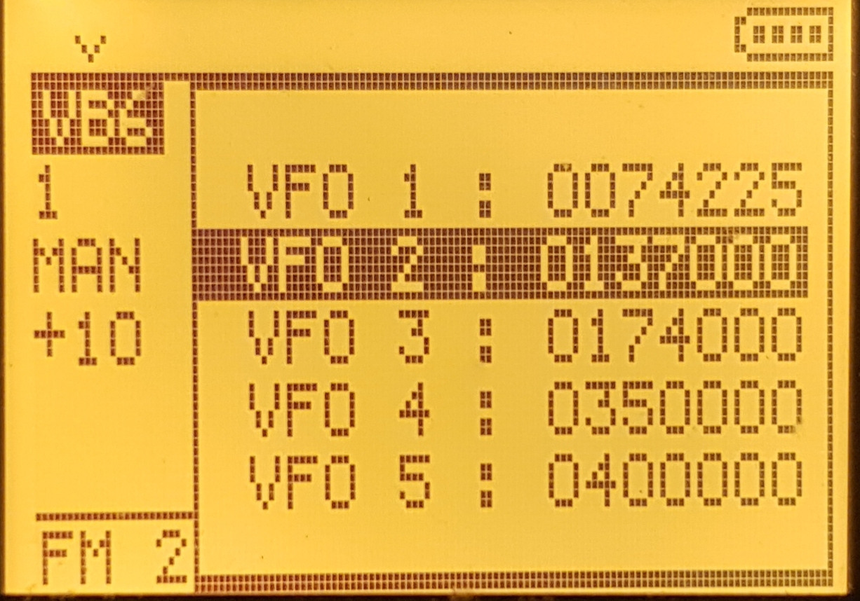 Popup selezione banda (F+1)